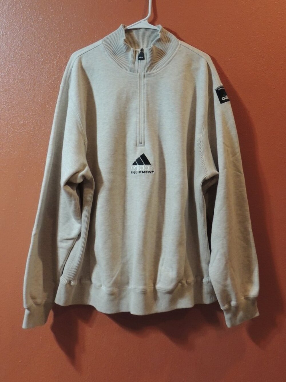 Adidas Sweater Limited Edition Men Large Cream Black Zip Front Outdoor Sweater